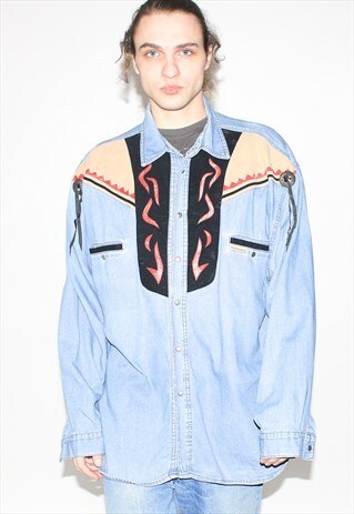 Vintage 90s western denim button-down shirt in light blue