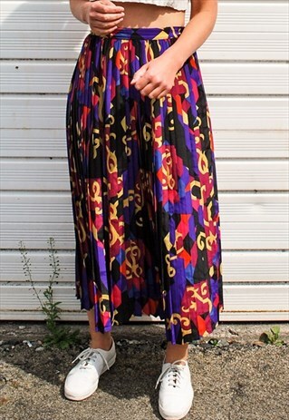 VINTAGE GEOMETRIC PRINT PLEAT MIDI SKIRT