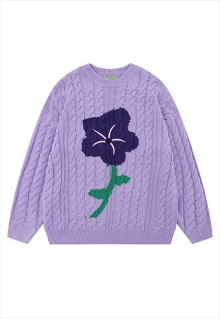 Flower print sweater cable knitted floral jumper skater top