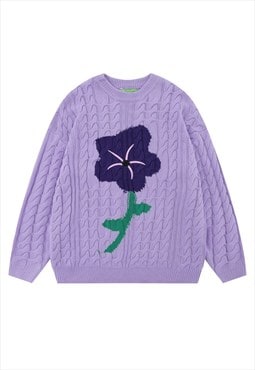 Flower print sweater cable knitted floral jumper skater top