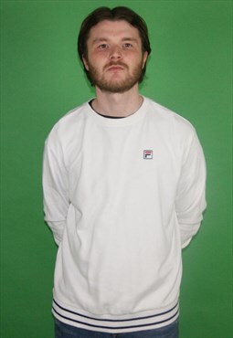 Vintage Y2K Fila White Oversized Jumper / Sweatshirt, XXL
