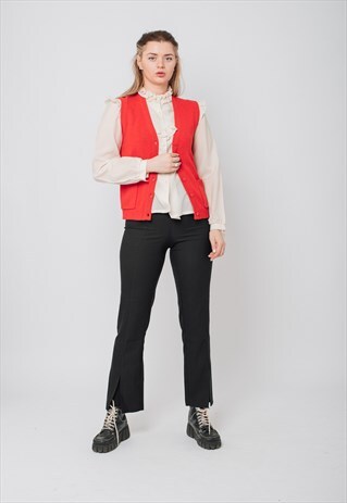 VINTAGE 80S BUTTON UP WOOL SWEATER VEST IN RED