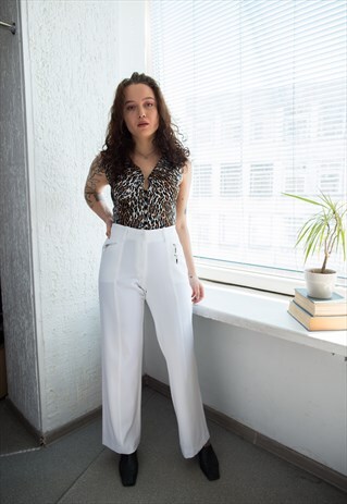 VINTAGE 90'S WHITE STRAIGHT STRETCHY TROUSERS