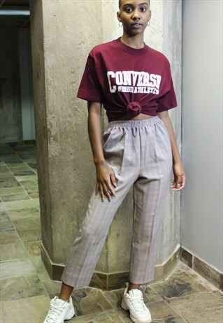 VINTAGE 90S BROWN PLAID CROPPED LEG TROUSERS