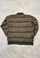 VINTAGE KNITTED JUMPER ABSTRACT PATTERNED 1/4 BUTTON KNIT