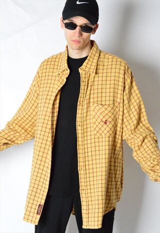 VINTAGE 90S MUSTARD YELLOW CHECK LONG SLEEVE SHIRT