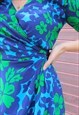 FLORAL WRAP DRESS IN BLUE & GREEN