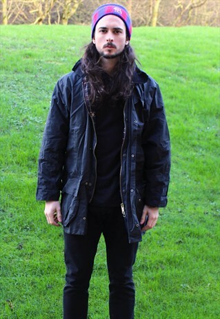 VINTAGE 90S BRITISH WAX JACKET - MEDIUM - NAVY BLUE FESTIVAL