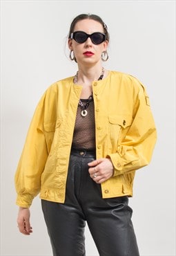 Vintage 90's bomber jacket in yellow women oversized