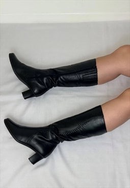 Black Leather Knee High Mid Calf Boots