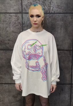 Loose distorted skull tee skeleton bones long sleeve t-shirt