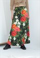 VINTAGE STRETCHY FLORAL NATURE PRINTED MAXI SKIRT IN MULTI M