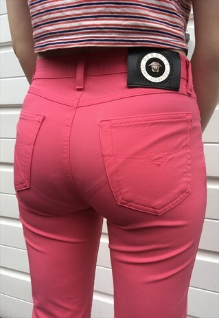 WOMENS VINTAGE 90S VERSACE JEANS SKINNY PINK TROUSERS