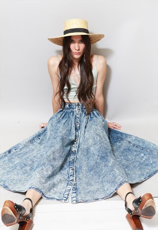 VINTAGE 1970'S DENIM BUTTON FRONT MAXI SKIRT