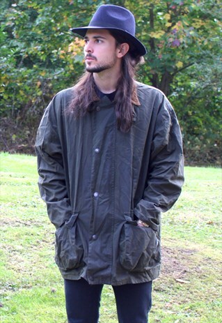 VINTAGE 90S BRITISH WAX JACKET COAT - MEDIUM - RACING GREEN
