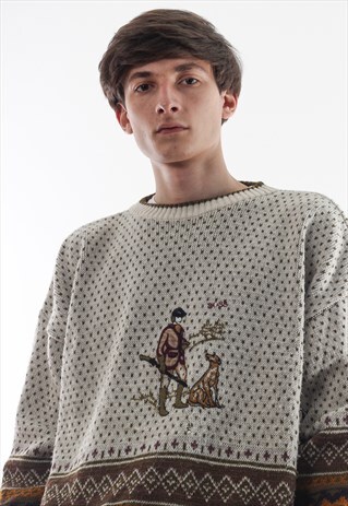 VINTAGE HUGO BOSS SWEATER 90S BEIGE BROWN KNITTED