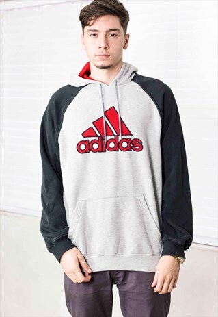 VINTAGE ADIDAS HOODIE SWEATSHIRT LOGO 90S L 20.8