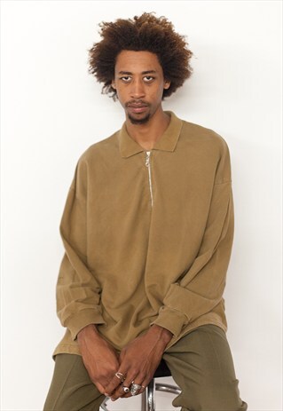 90S MINIMALIIST ZIP PLACKET KNIT POLO SHIRT XXL