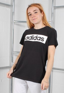 Vintage Adidas T-Shirt in Black with Spell Out Logo XL