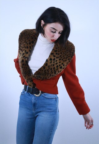1980'S CROPPED LEOPARD PRINT JACKET