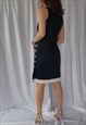 VINTAGE 90S MIDI SHEATH DRESS IN NAVY BLUE COLOUR BLOCK M