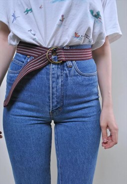 Vintage striped red minimalist cotton belt 