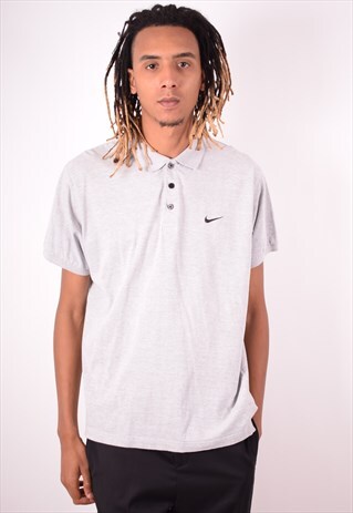 NIKE MENS VINTAGE POLO SHIRT LARGE GREY 90S