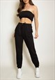 CROPPED BANDEAU TOP AND JOGGERS SET IN BLACK 