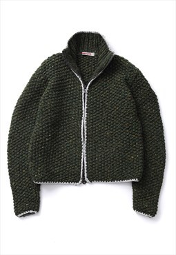 Vintage PRADA Hand Knitted Sweater Full Zip Wool Green