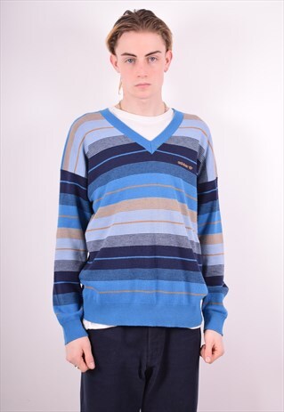 ADIDAS MENS VINTAGE JUMPER SWEATER XL BLUE 90S