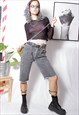 90s grunge indian motocycle grey pin-stipe crop denim shorts