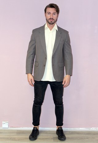 VINTAGE 70S MENS OCCASION BLAZER JACKET BROWN GREY JACKET
