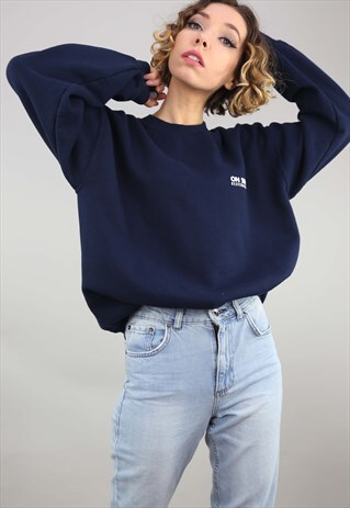 VINTAGE OVERSIZED NAVY BLUE SWEATER SWEATSHIRT