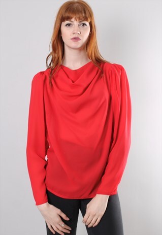 VINTAGE 80S CHIFFON DRAPE NECK BLOUSE