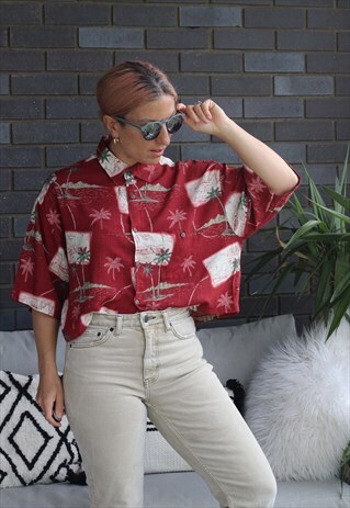 VINTAGE 1990S PIERRE CARDIN HAWAIIAN CROPPED OVERSIZED SHIRT