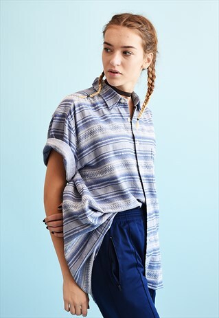 90'S RETRO ETHNIC PRINT OVERSIZED DADS BLOUSE TOP