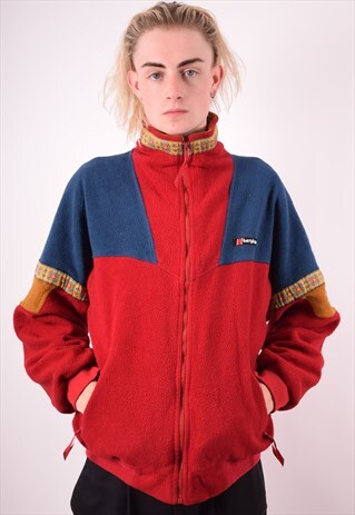 BERGHAUS MENS VINTAGE FLEECE JACKET MEDIUM RED 90S