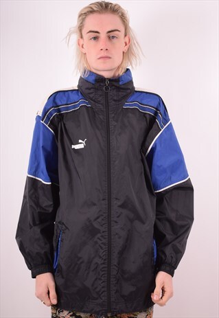 PUMA MENS VINTAGE RAIN JACKET MEDIUM BLACK 90S