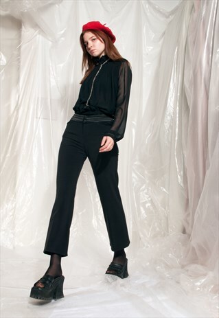 VINTAGE CROPPED TROUSERS Y2K REWORKED BASIC BLACK PANTS