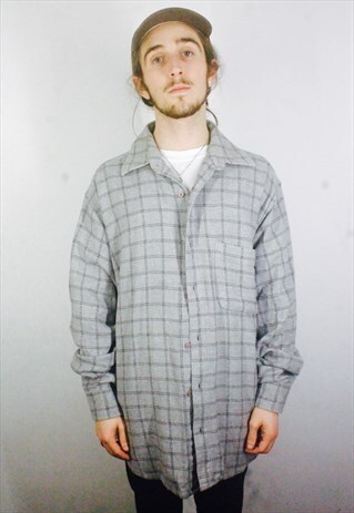 VINTAGE GREY CHECK FLANNEL SHIRT