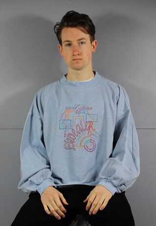 VINTAGE SWEATER SHOP SWEATSHIRT IN BABY BLUE WITH EMBROIDERE