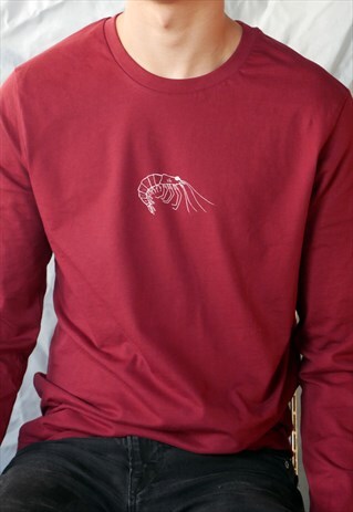 ORGANIC LONG SLEEVE T-SHIRT IN BURGUNDY WITH KRILL PRINT