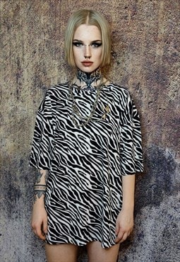 Zebra tshirt stripe print tee grunge drop shoulder top white
