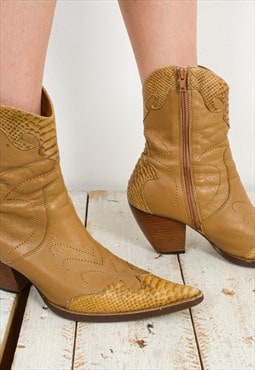 Depeche Cowboys Faux Leather Boots UK6 US 8 Shoes EU 39 Heel