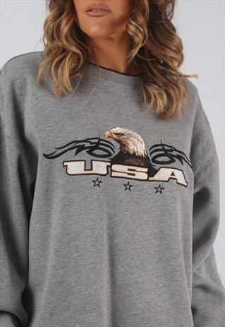 SWEATSHIRT JUMPER OVERSIZED USA EAGLE LOGO UK 16 - 18 (CKHP)