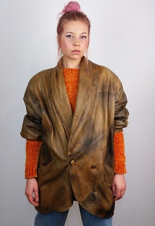 VINTAGE 80'S GENUINE LEATHER OVERSIZED COAT / JACKET