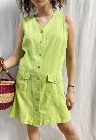VINTAGE 90S CITRUS LIME PARISIAN MINI SUMMER DENIM DRESS