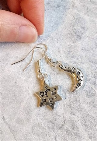 ENGRAVED MOON AND STAR EARRINGS