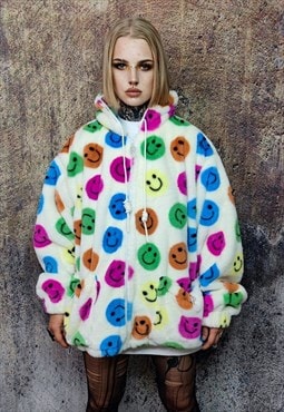 Emoji festival jacket detachable fleece bomber smile coat