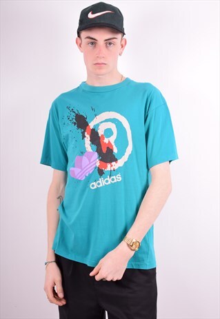 ADIDAS MENS VINTAGE T-SHIRT TOP MEDIUM BLUE 90'S